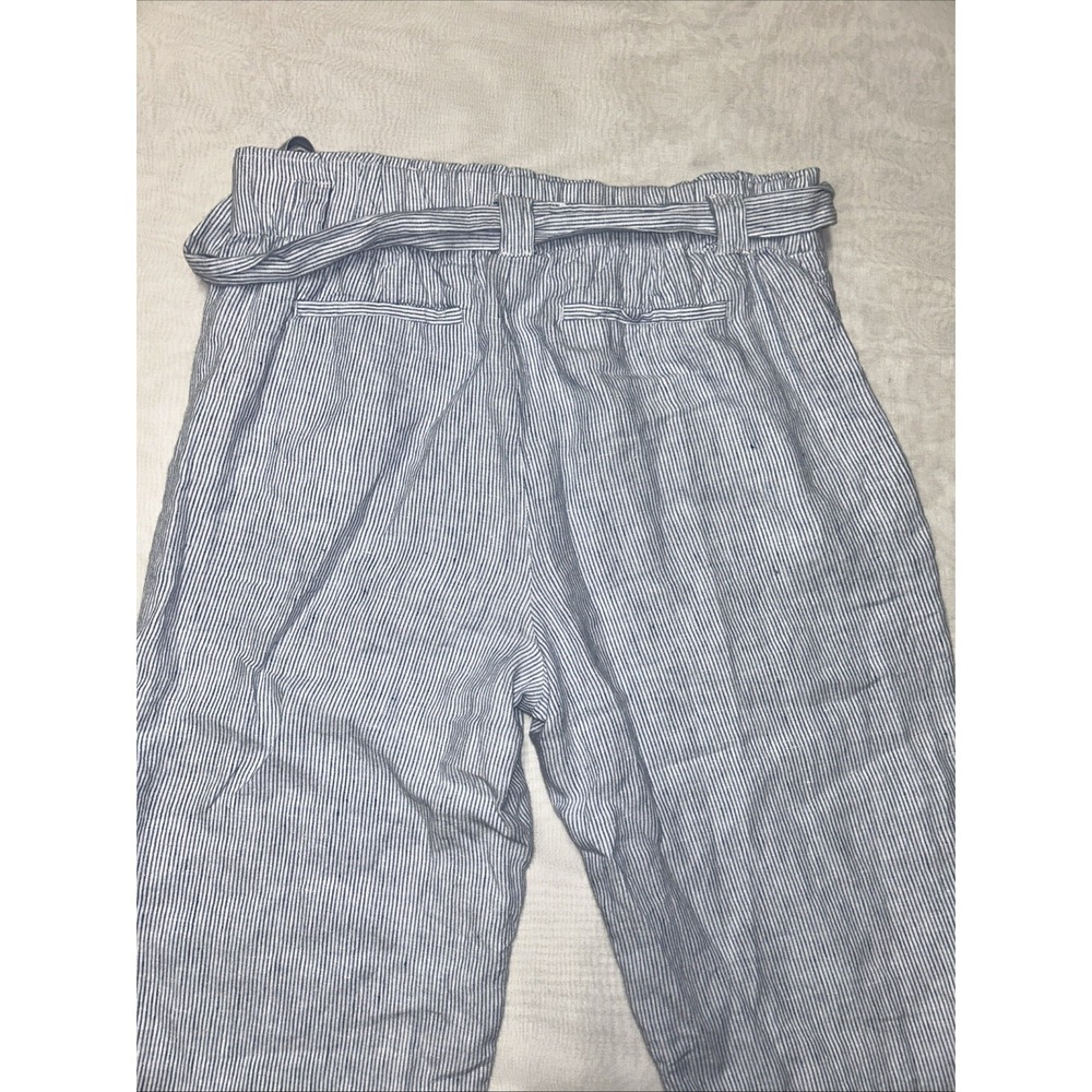 Chicos Linen Crop Belted Pants Size 1.5 US 10 Blue White Stripe Straight‎ Leg - Picture 6 of 7